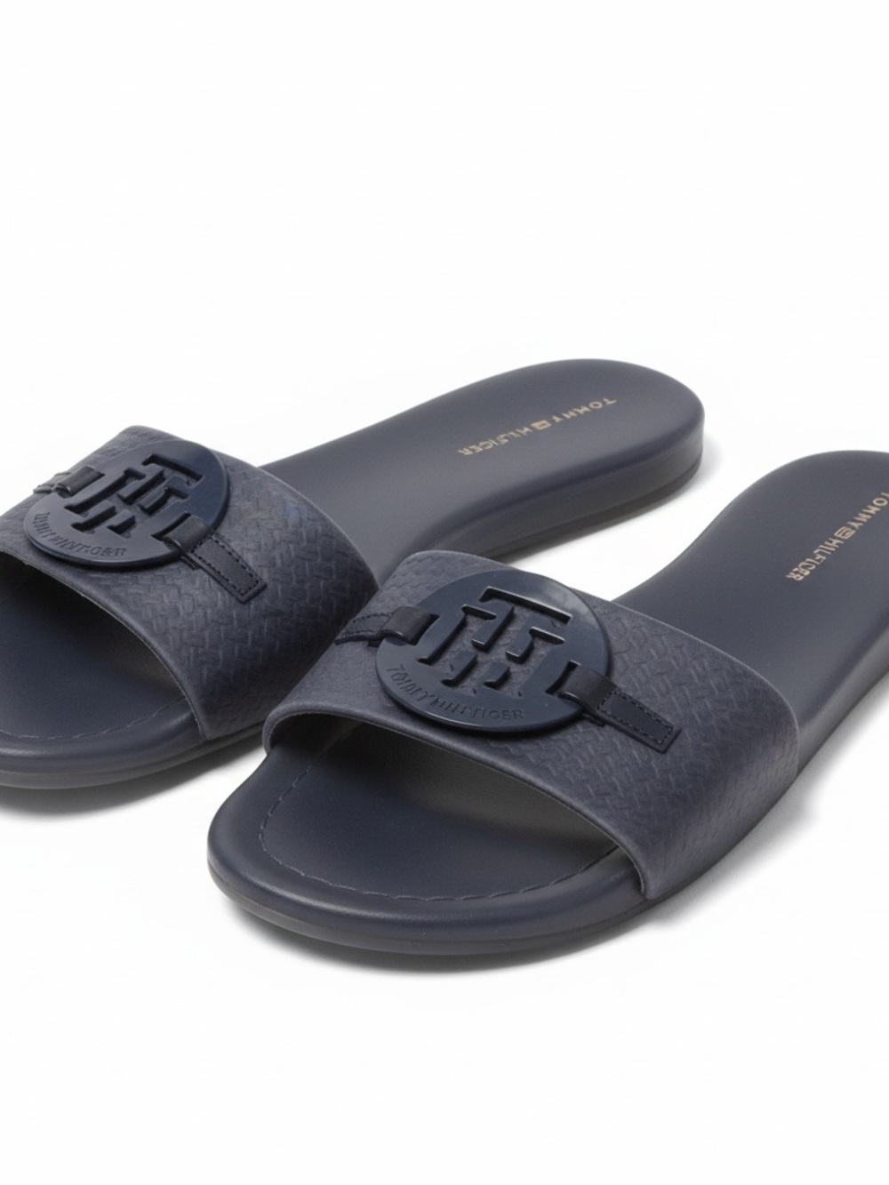 Tommy Hilfiger Navy Embossed Logo Slide Sandals